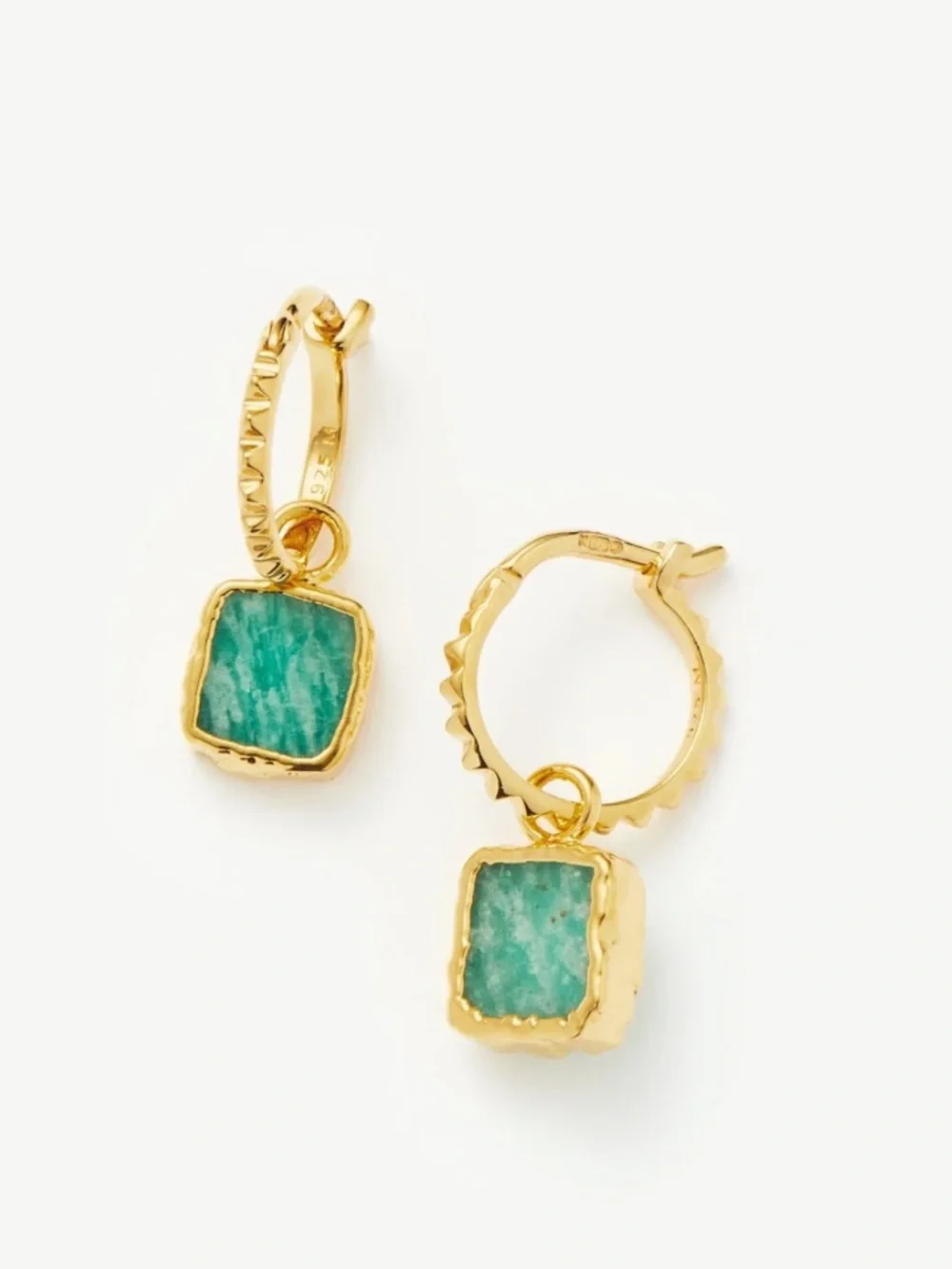 Missoma Amazonite Mini Pyramid Charm Hoop Gold Vermeil Earrings Retail $140
